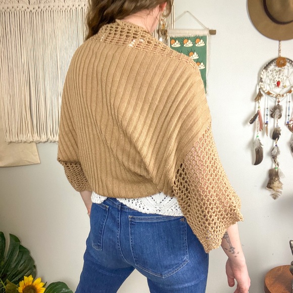 Crochet Knit Round Cropped Boho Sweater Cardigan Size Large - Picture 3 of 14